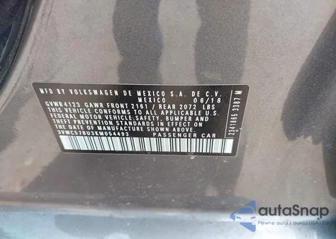 2019 Volkswagen Jetta 1.4T R-Line/1.4T S/1.4T Se z USA, uszkodzony, nr VIN 3VWC57BU3KM054493